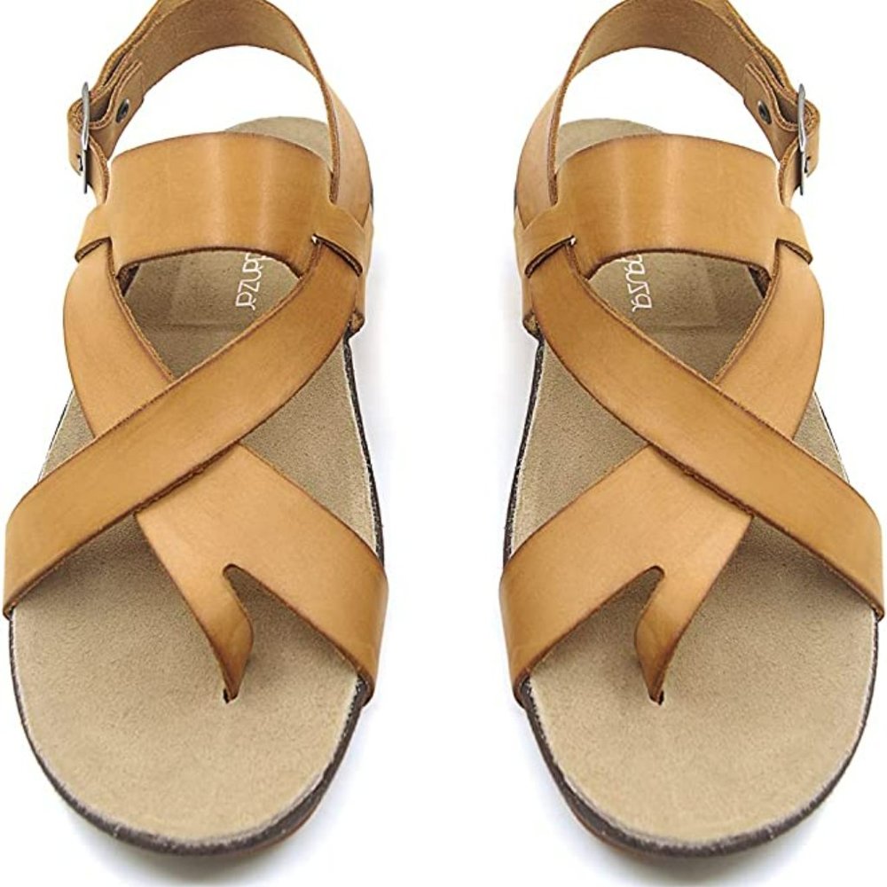 Harssidanzar Men's Genuine Leather Sandals -Tan